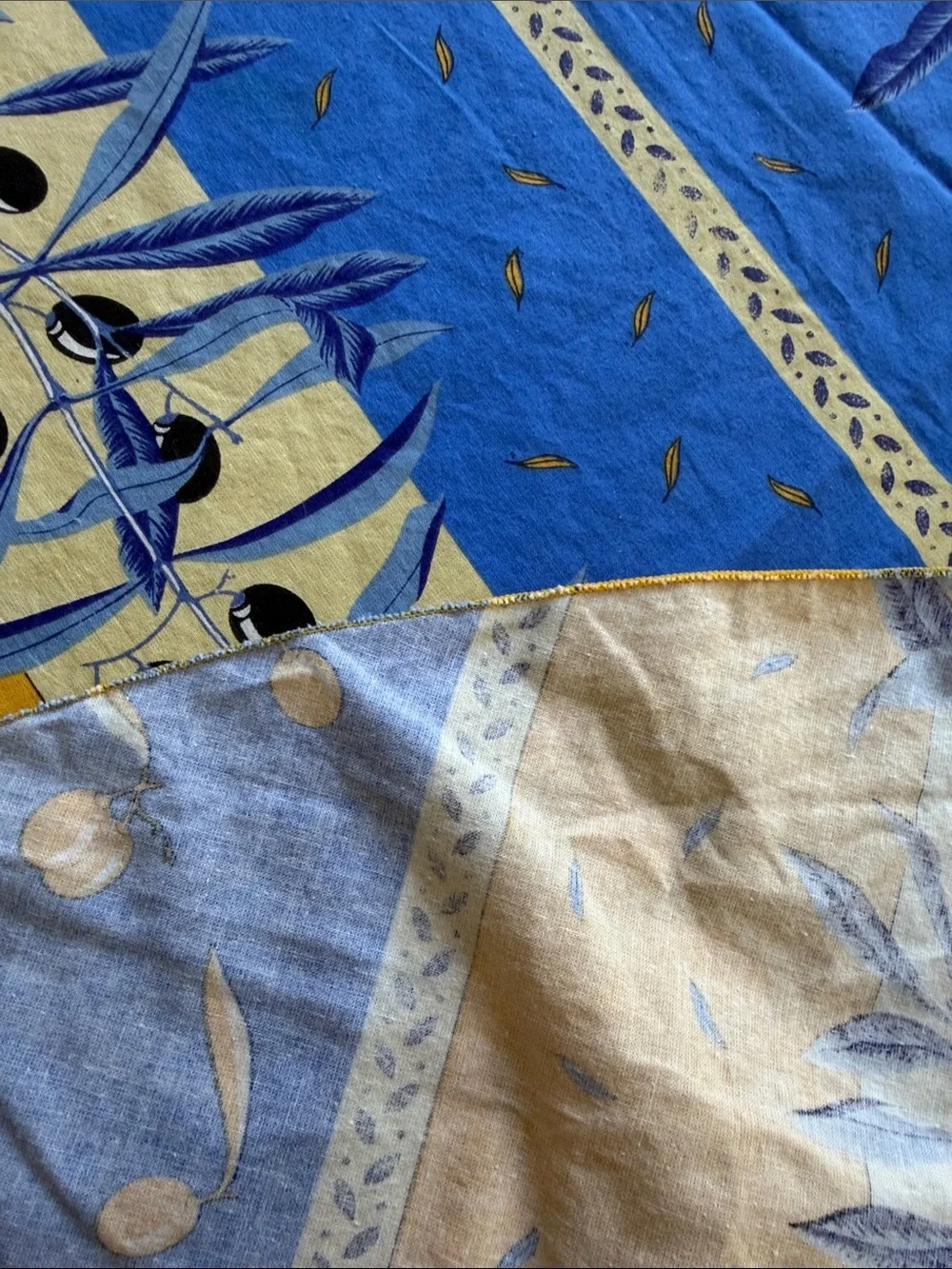 Vintage French Blue and Yellow Tablecloth